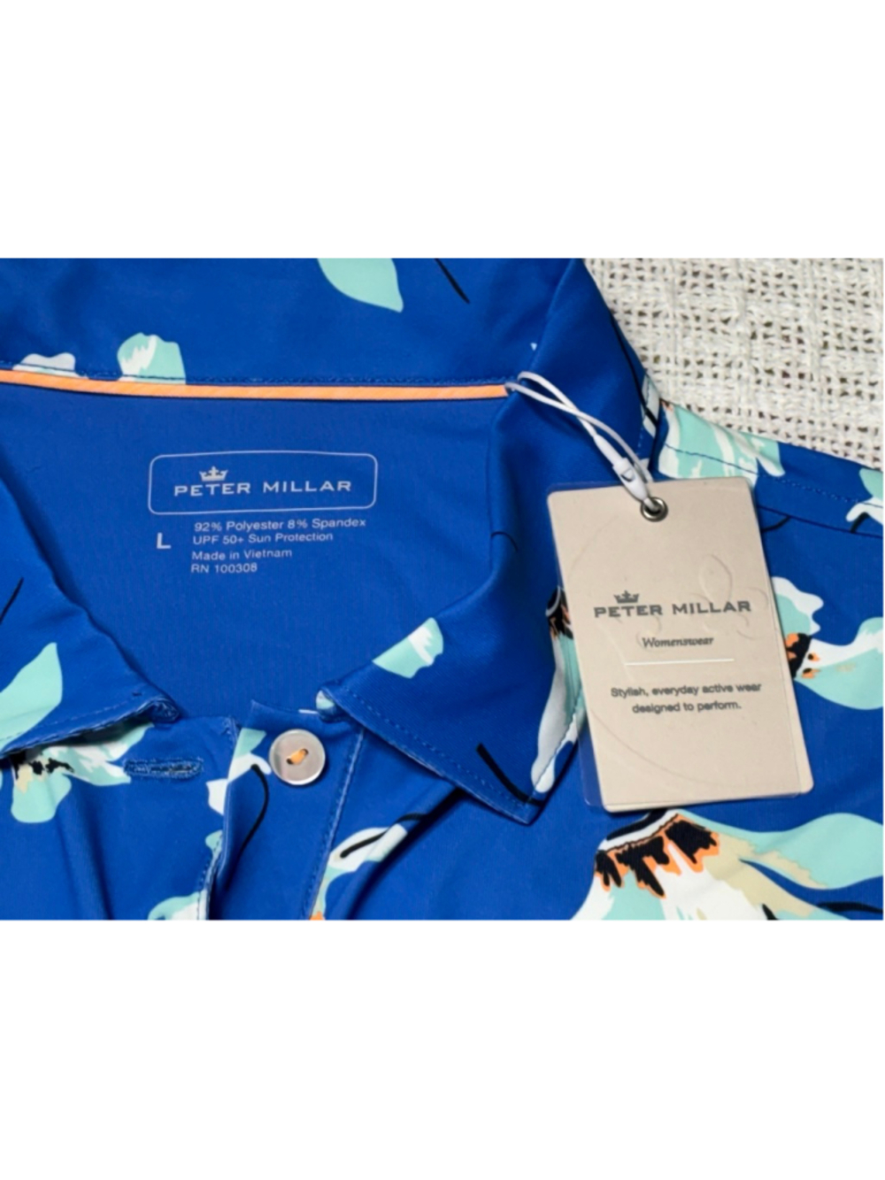 Peter Millar Cattley Blue Floral Performance Sleeveless Golf Polo Woman's Large - Picture 5 of 5